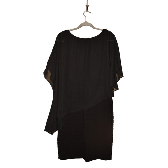 ADRIANNA PAPELL $229 Black Sleeveless Sheath Dress Asymmetric Chiffon Overlay 12 - Picture 2 of 3